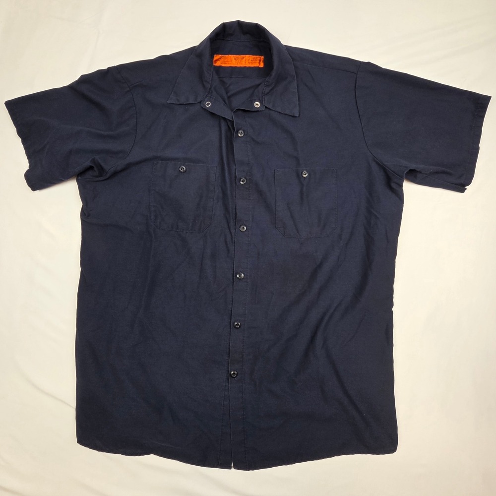 Red Kap Mens Work Shirt Short Sleeve Industrial Button Down Navy Blue XL